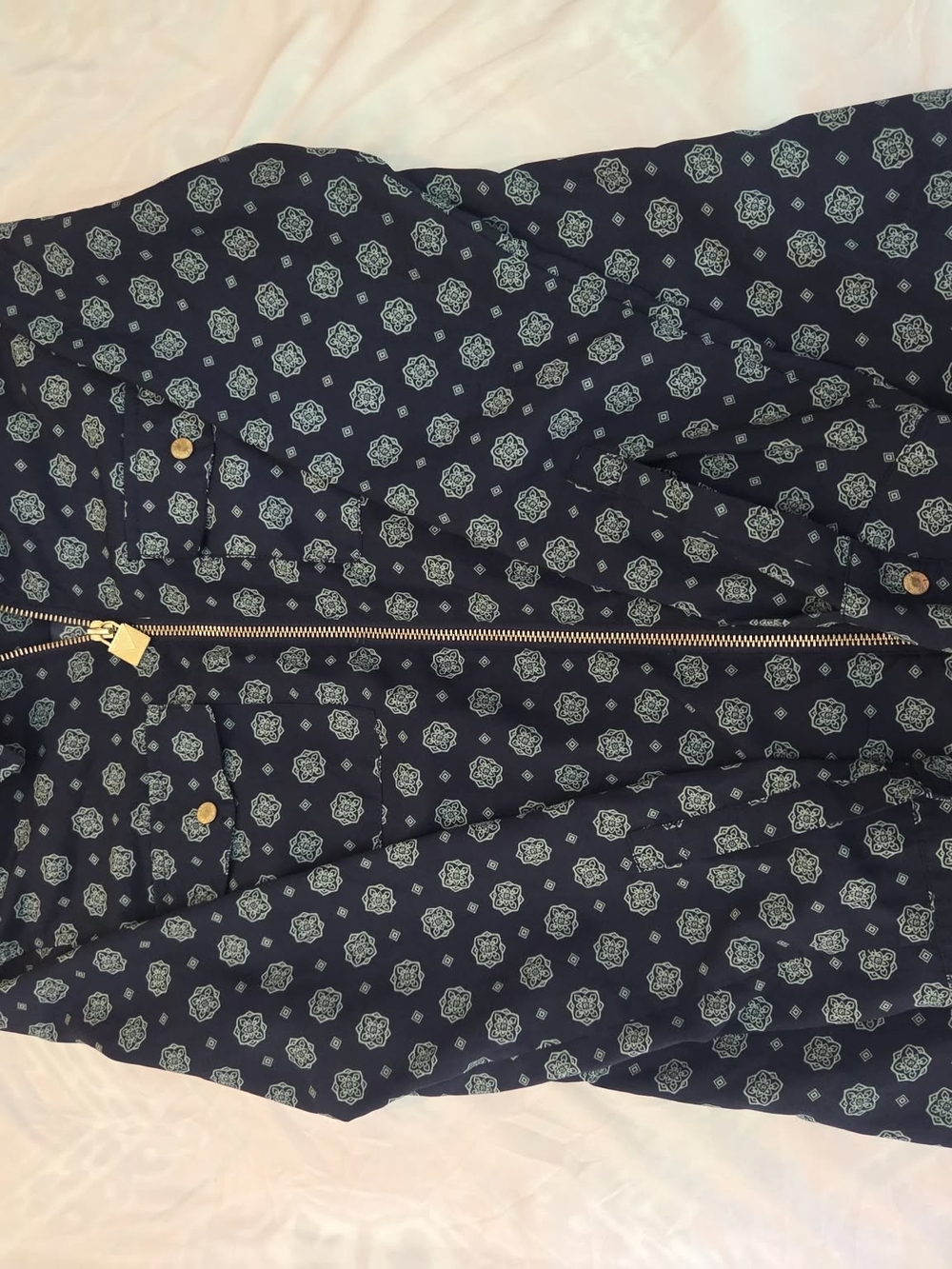 Michael Kors Top Womens S Blue White Green Geo Scoop Gold Zip Shacket Boho